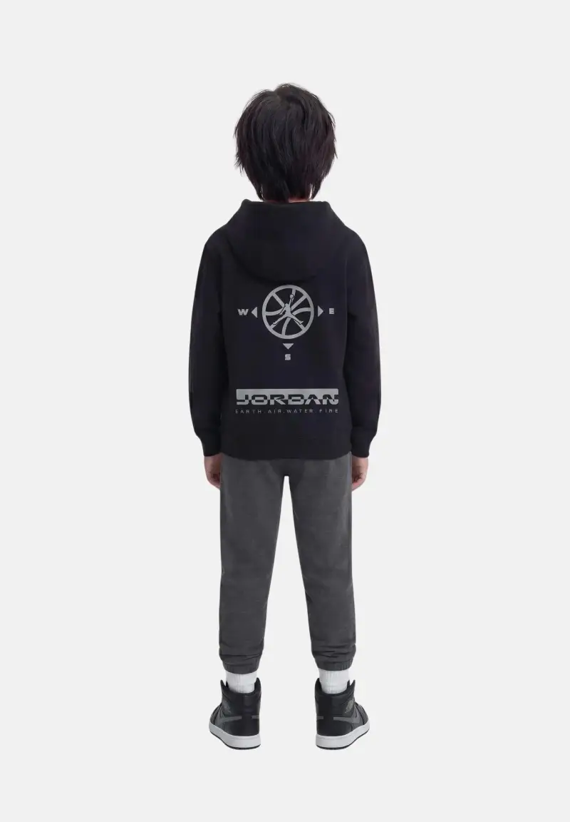 Felpa con cappuccio nera da bambino con stampa