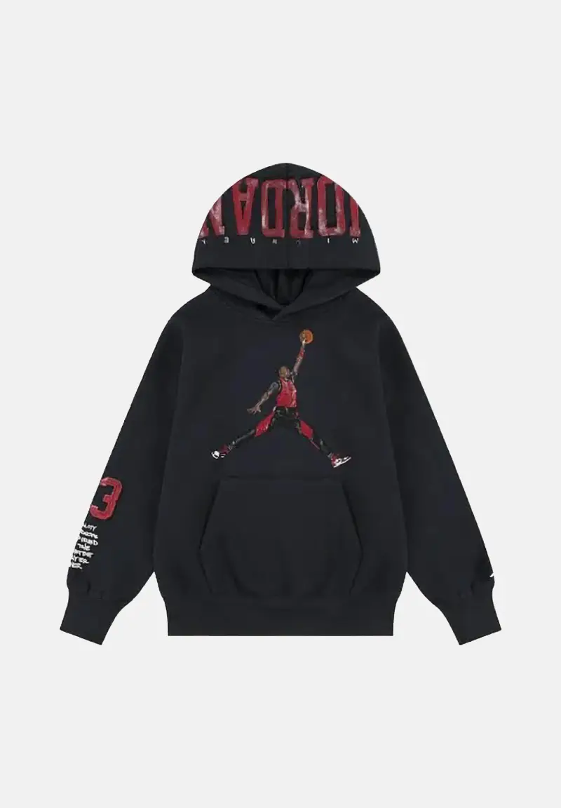 Felpa con cappuccio nera per bambino e bambina con maxi stampa Jumpman