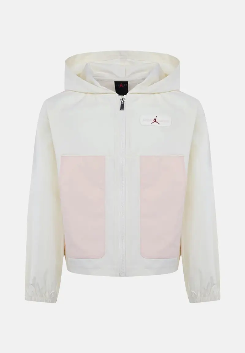 JORDAN Felpa con zip in tessuto utility bianca da bambina con logo