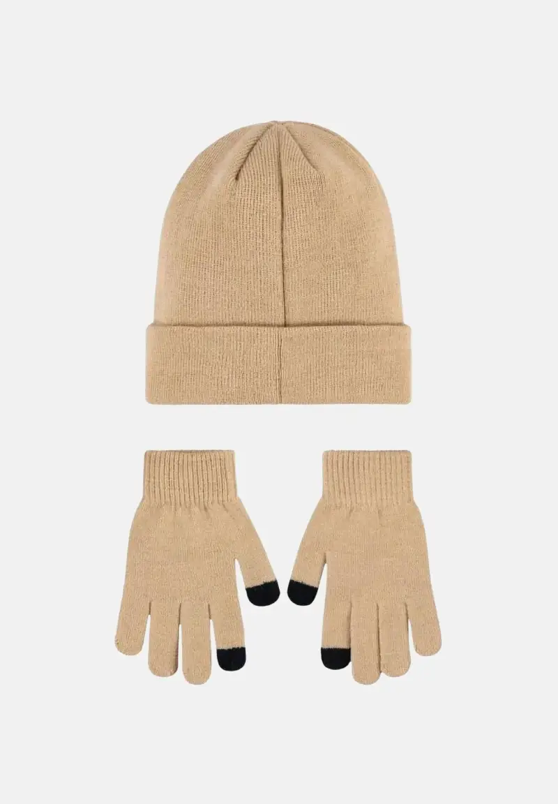 Set regalo Essentials composto da berretto e guanti beige per bambino e bambina miniatura 2