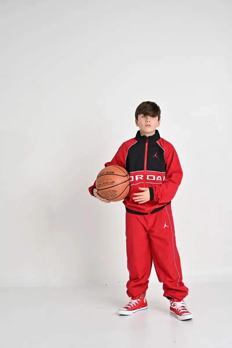 JORDAN Tuta WIND BREAKER PIPING rossa per bambino e bambina miniatura 2