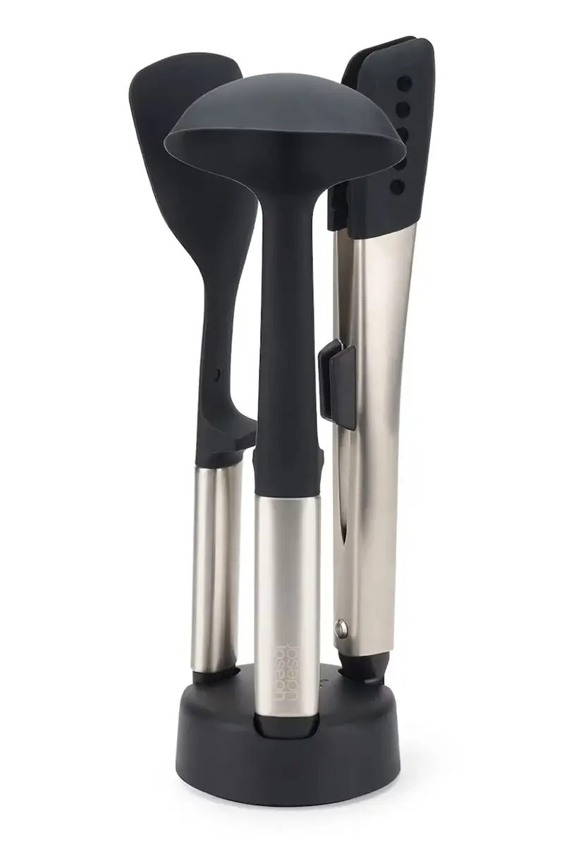 set accesori da cucina con supporto Elevate Fusion Steel pacco da 4 colore nero