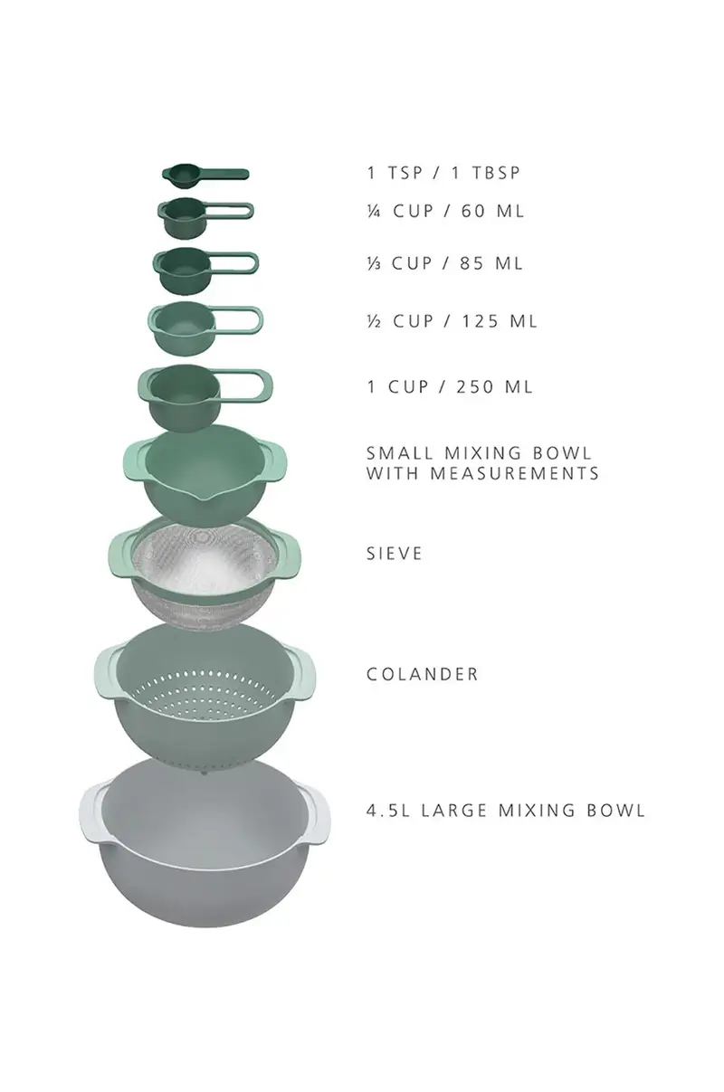 set accessori da cucina ciotole e misurino da cucina Nest (9-pack) Verde miniatura 4
