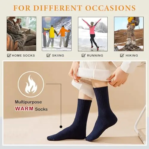 Josnown Calzini termici da donna per attività all'aria aperta, invernali, spessi, caldi, traspiranti, imbottiti, per miniatura 3
