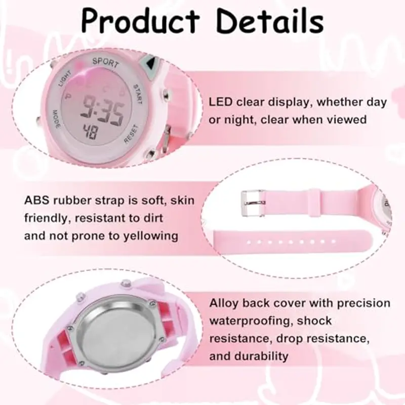Joynine Orologio Bambina Digitale, 30M Impermeabile, Sportivo con Disegno 3D e Orecchie di Gatto, LED e Retroilluminazione, per Ragazze 3-12 Anni miniatura 3