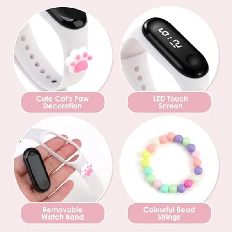 Joynine Orologio digitale per bambini, sportivo, con cinturino in silicone, con artigli di gatto, in plastica, impermeabile, età 6-15 anni, plastica miniatura 3