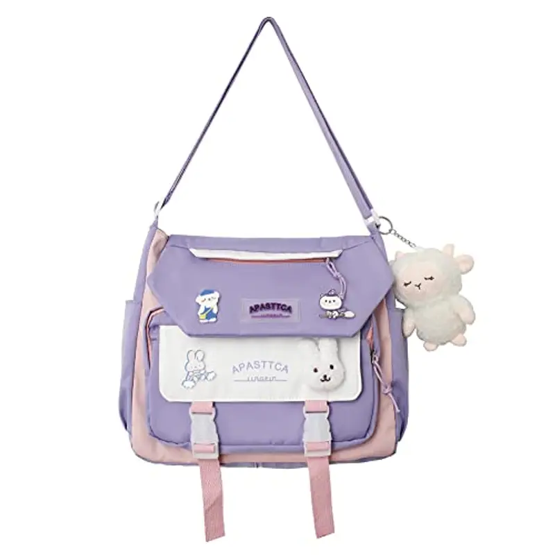 JQWSVE Carino Messenger Bag per le Donne Kawaii Spalla Crossbody con Accessori Estetica Tote Giapponese Schoolbag 01