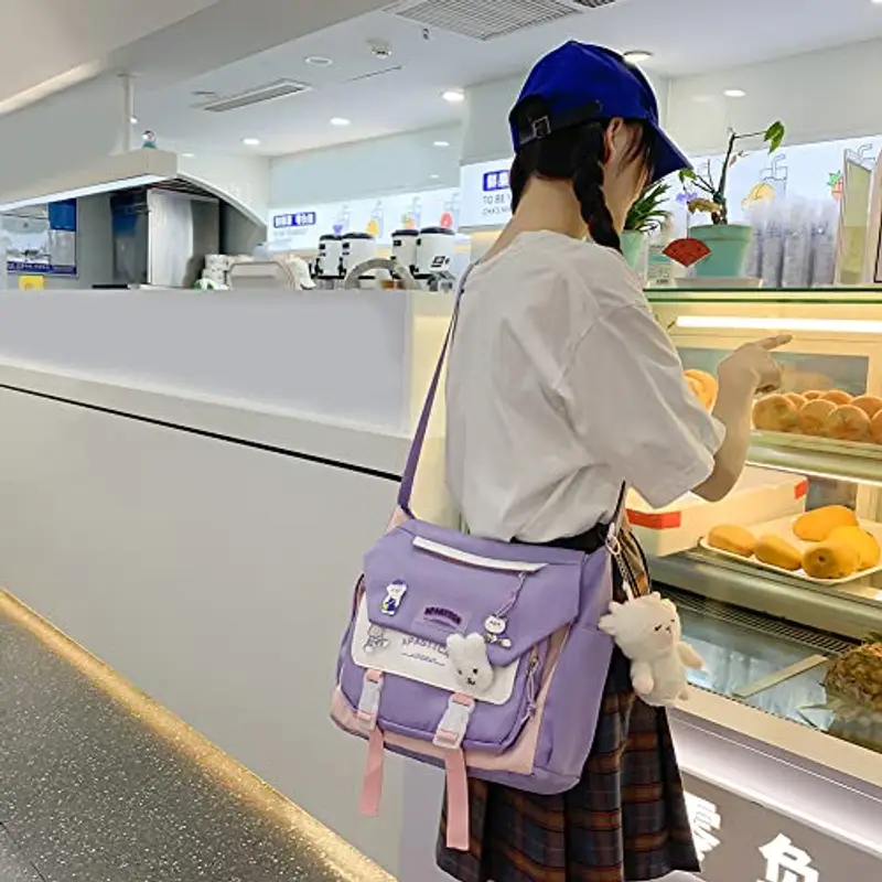 JQWSVE Carino Messenger Bag per le Donne Kawaii Spalla Crossbody con Accessori Estetica Tote Giapponese Schoolbag 01 miniatura 3