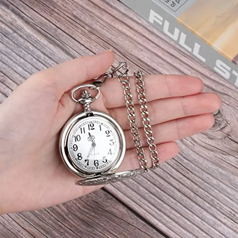 JSMTKJ Orologio da tasca al quarzo da Tasca Uomo numeri arabi con confezione regalo catena ideale come regalo per compleanno, anniversario, giorno di Natale, festa del papà miniatura 3