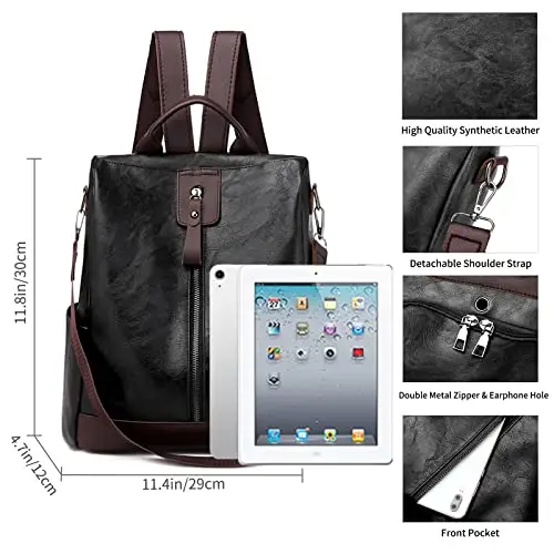 JSNOM Zaino Donna Pelle Casual Antifurto: Borsa Zainetto Donna Piccola Elegante Impermeabile Daypack per Universitá miniatura 2