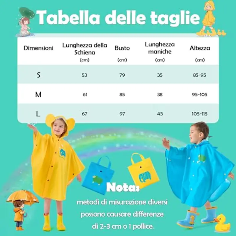 JTENG Mantella Antipioggia Bambino, Poncho Impermeabile Mantellina Antipioggia Cappello Allargato Bambino con Strisce miniatura 2