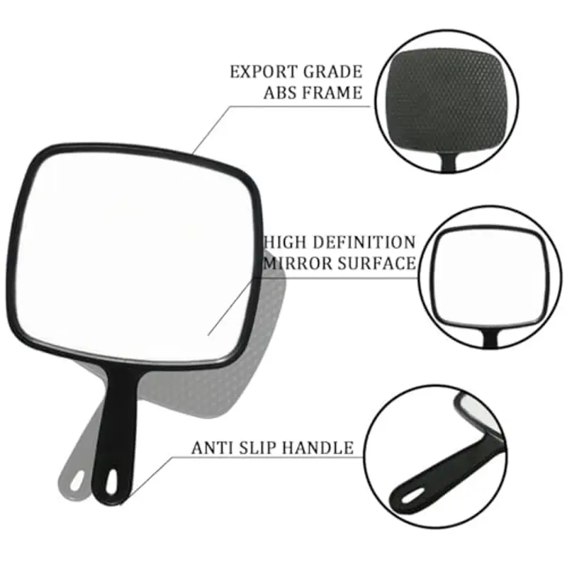 JTKREW 1 pezzi Grande specchio a mano con comoda maniglia, grande specchio portatile per barbieri, parrucchieri, studi dentistici, per tagliare i capelli e applicare il trucco miniatura 3