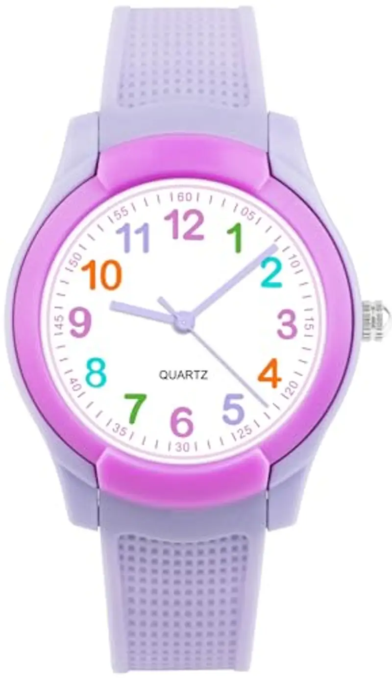 Juboos Orologio analogico per bambini e bambine, impermeabile fino a 3 atm, con gatto, facile da leggere, Viola miniatura 2