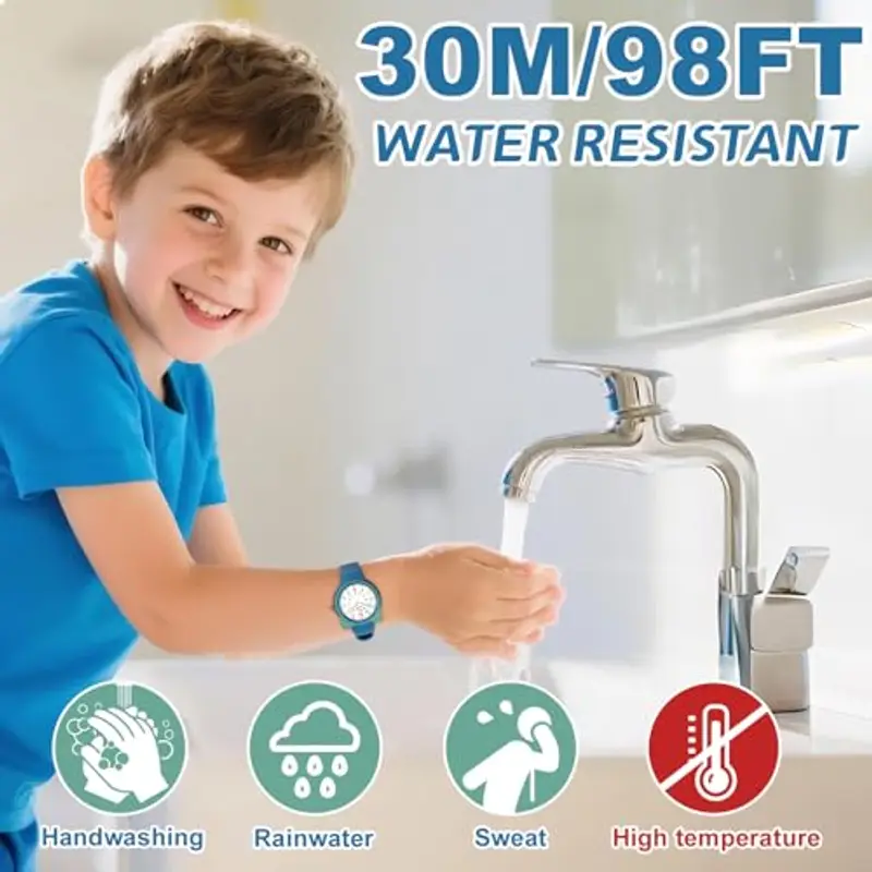 Juboos Orologio analogico per bambini e bambine, impermeabile fino a 3 atm, con gatto, facile da leggere, Viola, orologio gatto bambini (Blu) miniatura 2