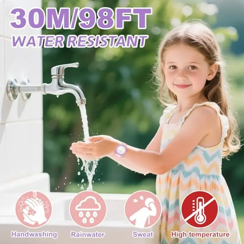 Juboos Orologio analogico per bambini e bambine, impermeabile fino a 3 atm, con gatto, facile da leggere, Viola, orologio gatto bambini (Rosa) miniatura 2