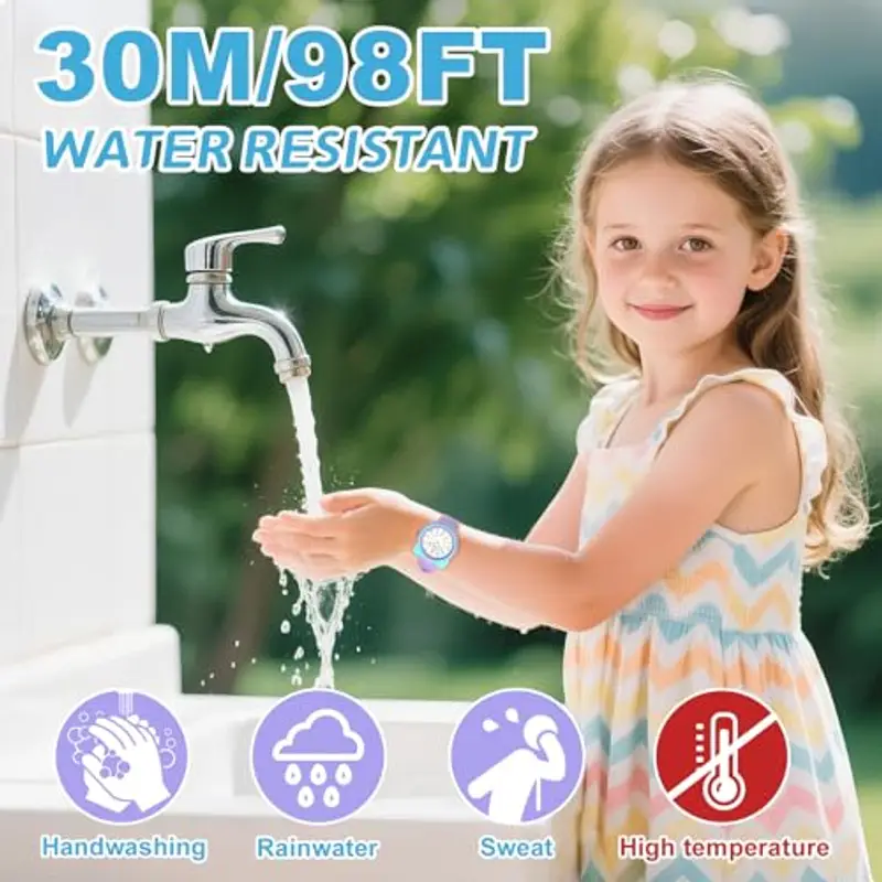 Juboos Orologio analogico per bambini e bambine, impermeabile fino a 3 atm, con gatto, facile da leggere, Viola, orologio gatto bambini (Viola) miniatura 2