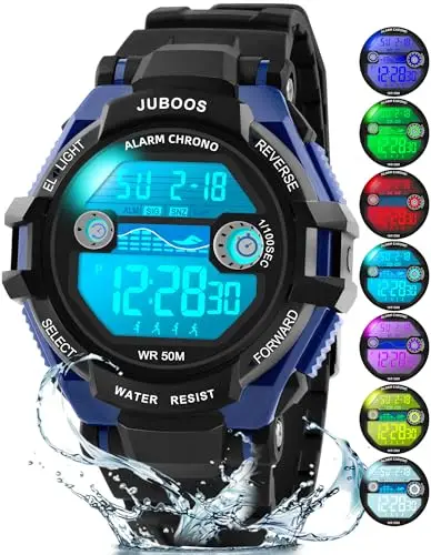 Juboos Orologio Bambina,con Cinturino Stampato e 7 Luci Colorate,Orologio Digitale Impermeabile per Bambini con