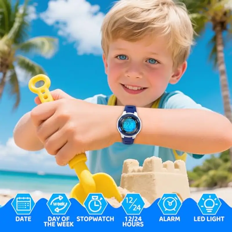 Juboos Orologio Bambina, con Cinturino Stampato e 7 Luci Colorate, Orologio Digitale Impermeabile per Bambini con Orecchie da Gatto per Ragazzo e Ragazza da 4 a 12 Anni miniatura 2