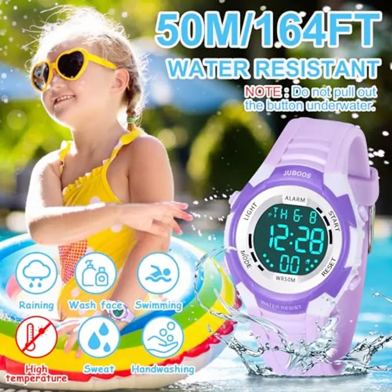 Juboos Orologio Bambina, con Cinturino Stampato e 7 Luci Colorate, Orologio Digitale Impermeabile per Bambini con Orecchie da Gatto per Ragazzo e Ragazza da 4 a 12 Anni (Viola Bianco) miniatura 2