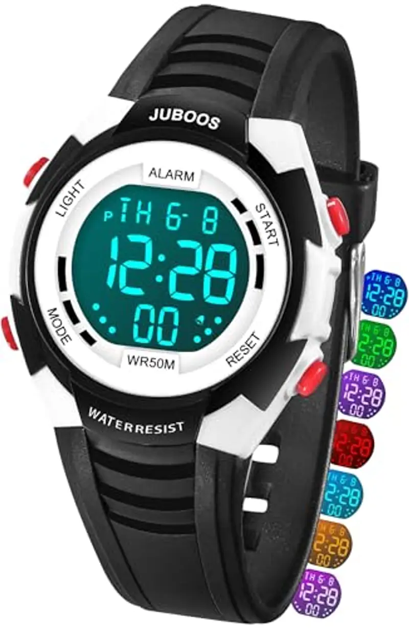 Juboos Orologio Bambina,con Cinturino Stampato e 7 Luci Colorate,Orologio Digitale Impermeabile per Bambini con Orecchie da Gatto per Ragazzo e Ragazza da 4 a 13 Anni