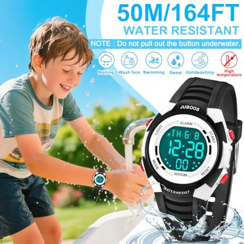 Juboos Orologio Bambina, con Cinturino Stampato e 7 Luci Colorate, Orologio Digitale Impermeabile per Bambini con Orecchie da Gatto per Ragazzo e Ragazza da 4 a 13 Anni miniatura 2