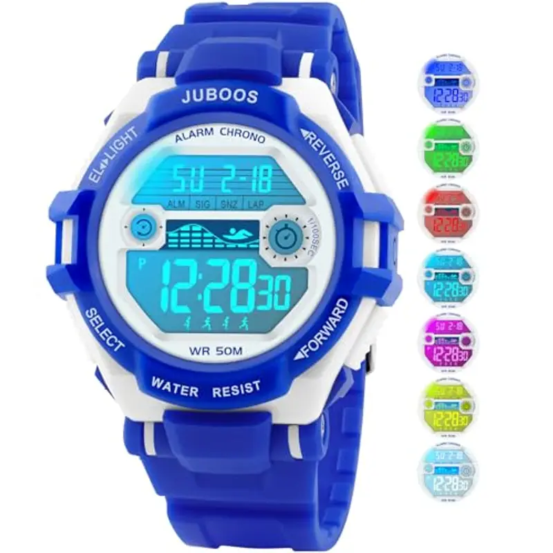 Juboos Orologio Bambina,con Cinturino Stampato e 7 Luci Colorate,Orologio Digitale Impermeabile per Bambini con Orecchie da Gatto per Ragazzo e Ragazza da 4 a 14 Anni