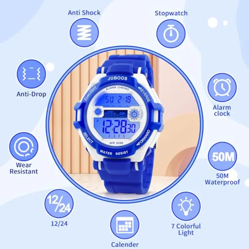 Juboos Orologio Bambina, con Cinturino Stampato e 7 Luci Colorate, Orologio Digitale Impermeabile per Bambini con Orecchie da Gatto per Ragazzo e Ragazza da 4 a 14 Anni miniatura 2