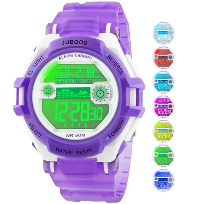 Juboos Orologio Bambina,con Cinturino Stampato e 7 Luci Colorate,Orologio Digitale Impermeabile per Bambini con Orecchie da Gatto per Ragazzo e Ragazza da 4 a 15 Anni