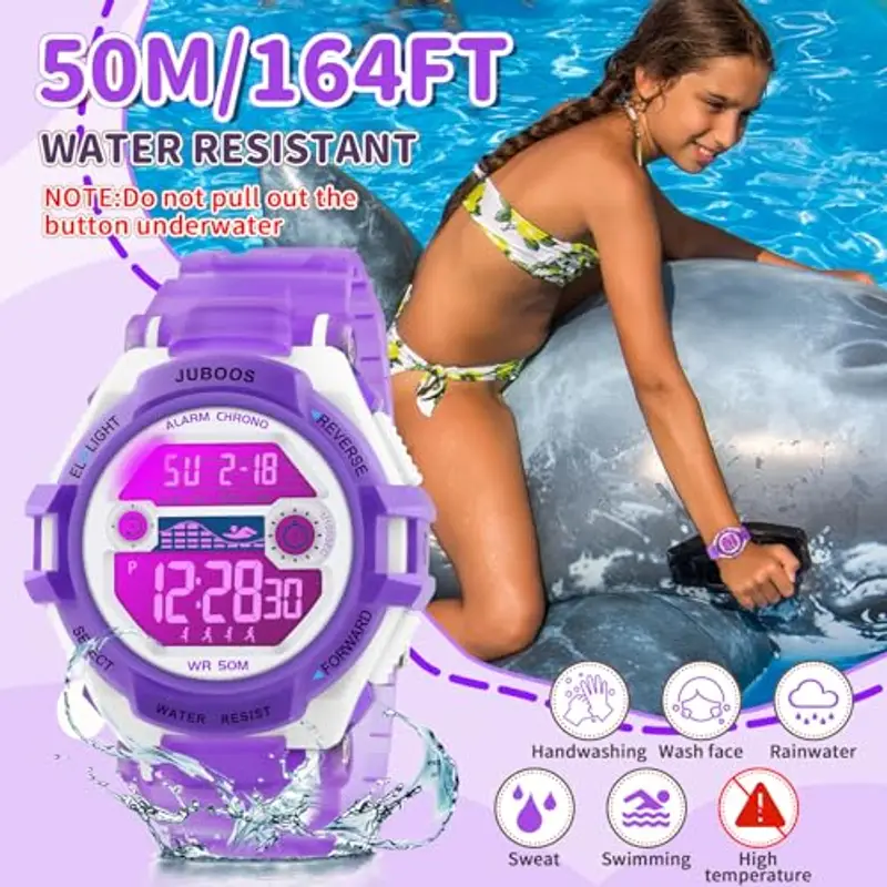 Juboos Orologio Bambina, con Cinturino Stampato e 7 Luci Colorate, Orologio Digitale Impermeabile per Bambini con Orecchie da Gatto per Ragazzo e Ragazza da 4 a 15 Anni miniatura 2