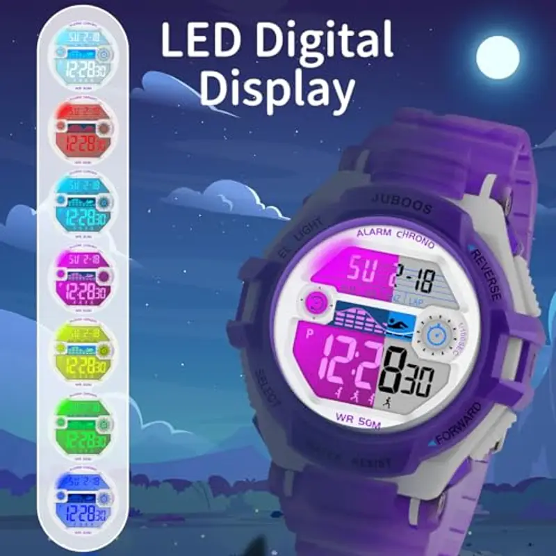 Juboos Orologio Bambina, con Cinturino Stampato e 7 Luci Colorate, Orologio Digitale Impermeabile per Bambini con Orecchie da Gatto per Ragazzo e Ragazza da 4 a 15 Anni miniatura 3
