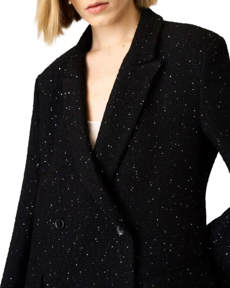 Cappotto monopetto lungo nero con pailettes multicolor miniatura 2