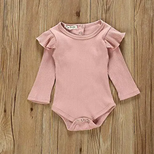 Juflam Neonato Baby Girl Outfits Vestiti Set Ruffle Manica Lunga Romper + Bow Denim Pants miniatura 3