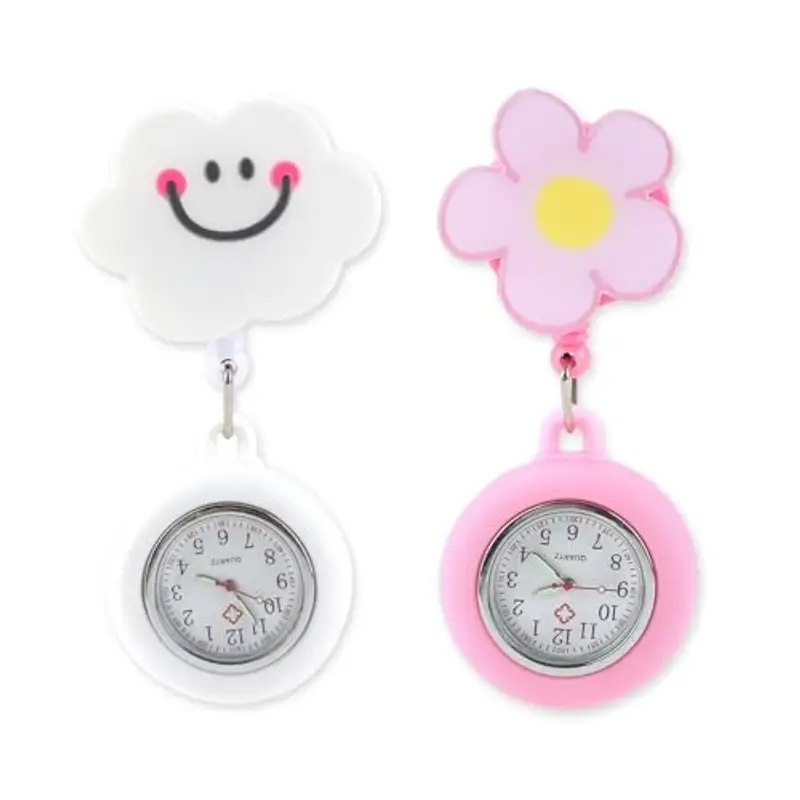 JUGNAW Orologio da Infermiere in Silicone, 2 Pezzi Orologio da Taschino per Infermieri con Spilla Badge Reel Clip, Orologio Luminoso, Impermeabile Adatto per Medici, Infermieri, Paramedico Accessori