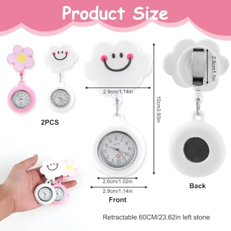 JUGNAW Orologio da Infermiere in Silicone, 2 Pezzi Orologio da Taschino per Infermieri con Spilla Badge Reel Clip, Orologio Luminoso, Impermeabile Adatto per Medici, Infermieri, Paramedico Accessori miniatura 2