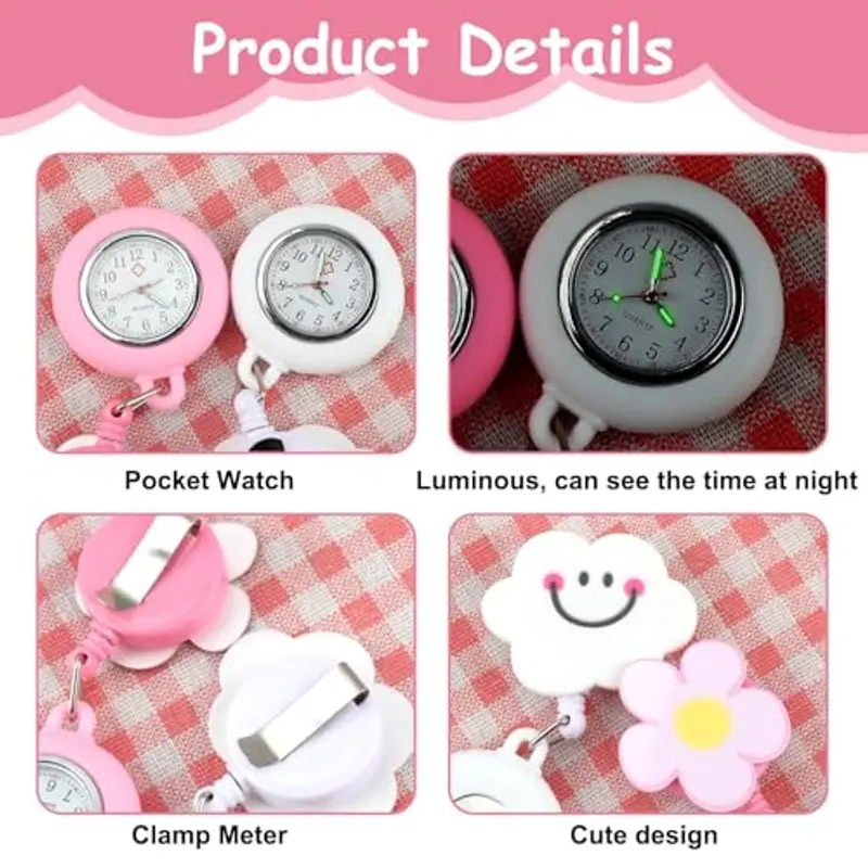 JUGNAW Orologio da Infermiere in Silicone, 2 Pezzi Orologio da Taschino per Infermieri con Spilla Badge Reel Clip, Orologio Luminoso, Impermeabile Adatto per Medici, Infermieri, Paramedico Accessori miniatura 3