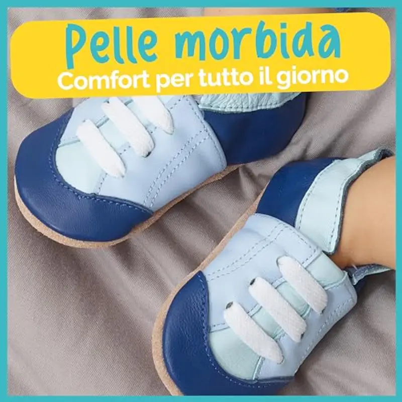 Juicy Bumbles Scarpe Bimbo Scarpine Neonato in Morbida Pelle - Scarpe Bambino Primi Passi - Sneaker Blu -18 miniatura 2