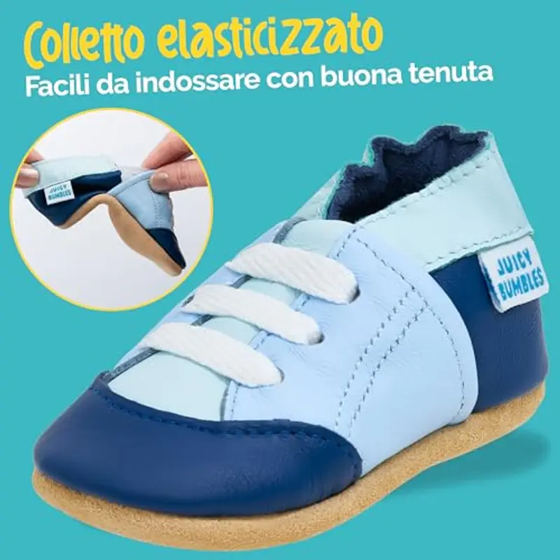 Juicy Bumbles Scarpe Bimbo Scarpine Neonato in Morbida Pelle - Scarpe Bambino Primi Passi - Sneaker Blu -18 miniatura 3