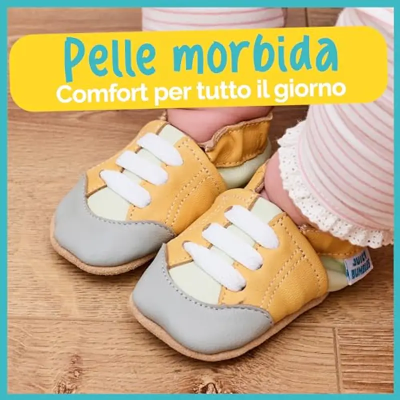 Juicy Bumbles Scarpine Neonato Scarpe Bambino Primi Passi in Morbida Pelle - Deportivas Sneakers Giallo - 0 miniatura 2