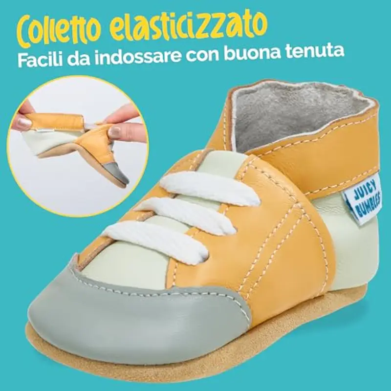 Juicy Bumbles Scarpine Neonato Scarpe Bambino Primi Passi in Morbida Pelle - Deportivas Sneakers Giallo - 0 miniatura 3
