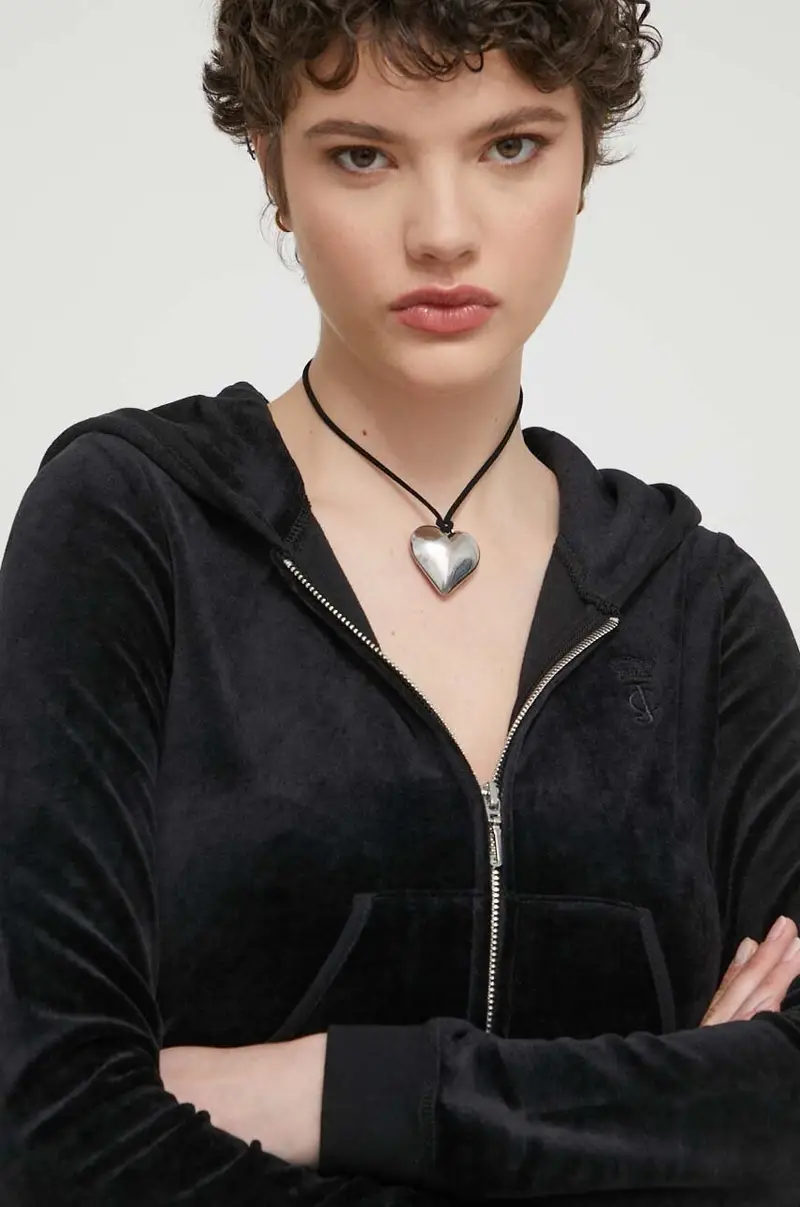 felpa donna colore nero con cappuccio con applicazione miniatura 4