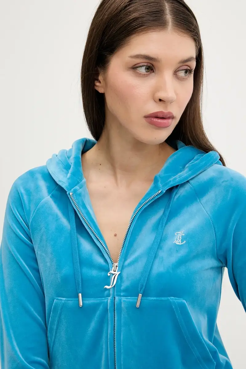 felpa donna colore turchese con cappuccio con applicazione JCWA122001 Blu miniatura 4