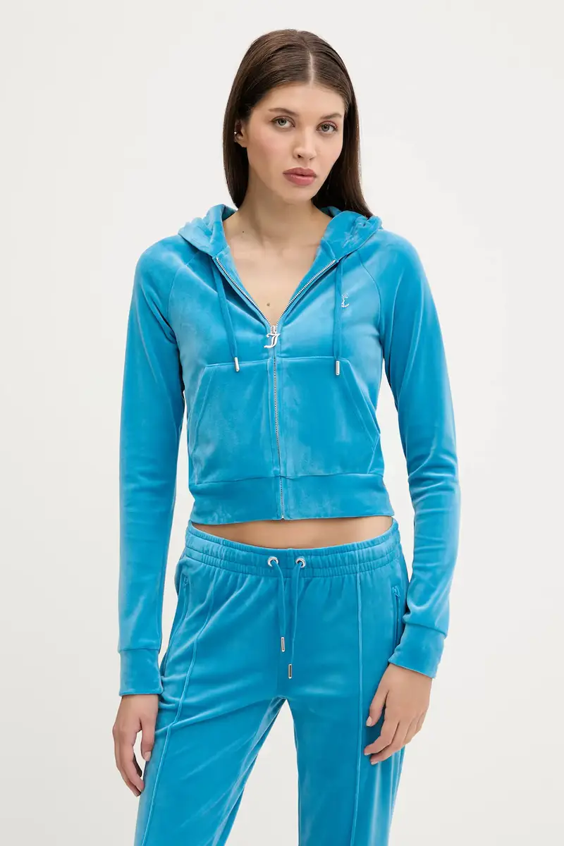 felpa donna colore turchese con cappuccio con applicazione JCWA122001 Blu