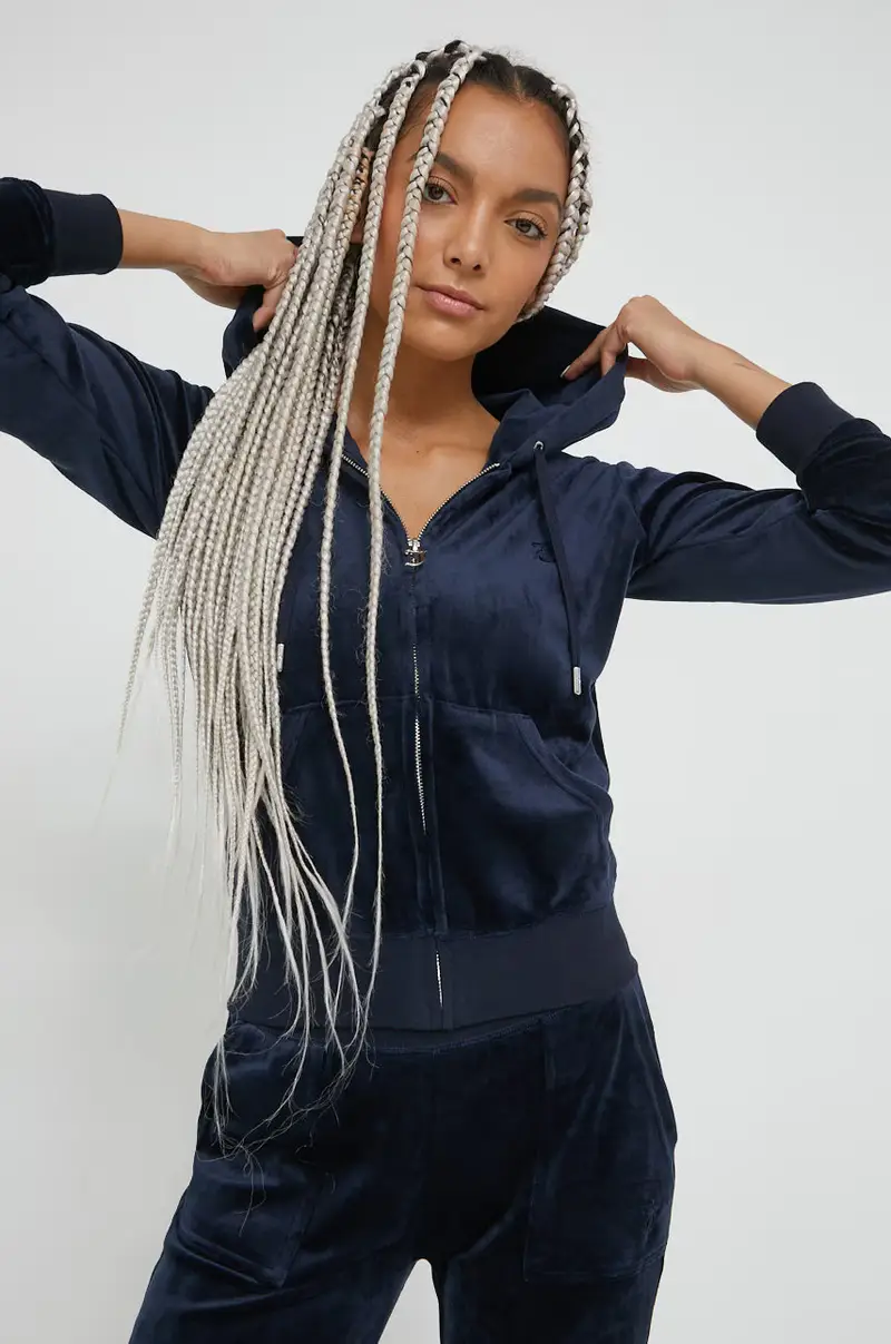 felpa in velluto colore blu navy con cappuccio JCAP176 miniatura 2