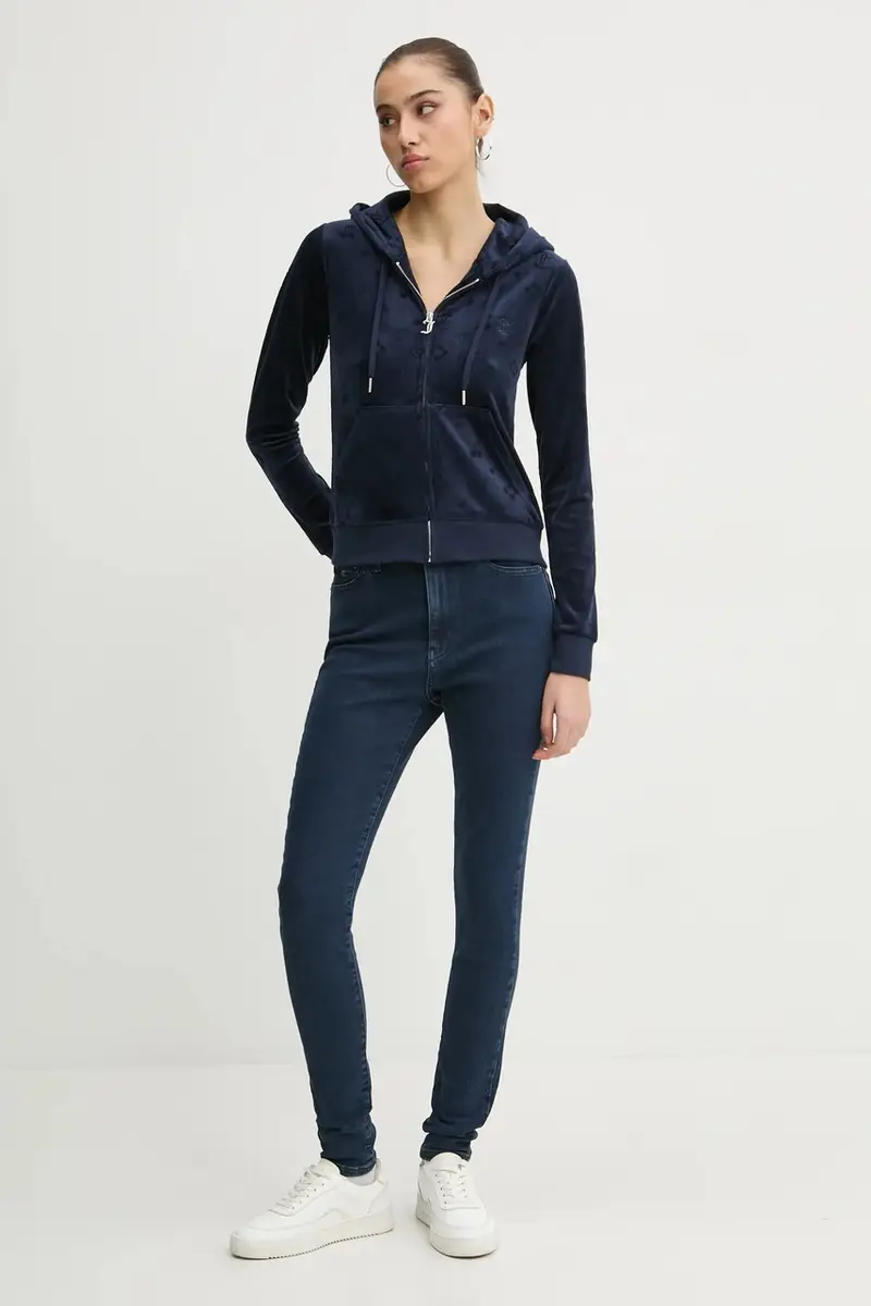 felpa in velluto colore blu navy con cappuccio JCWAS125302 miniatura 2