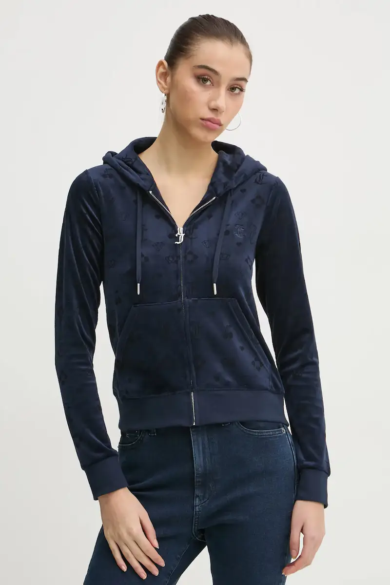 felpa in velluto colore blu navy con cappuccio JCWAS125302