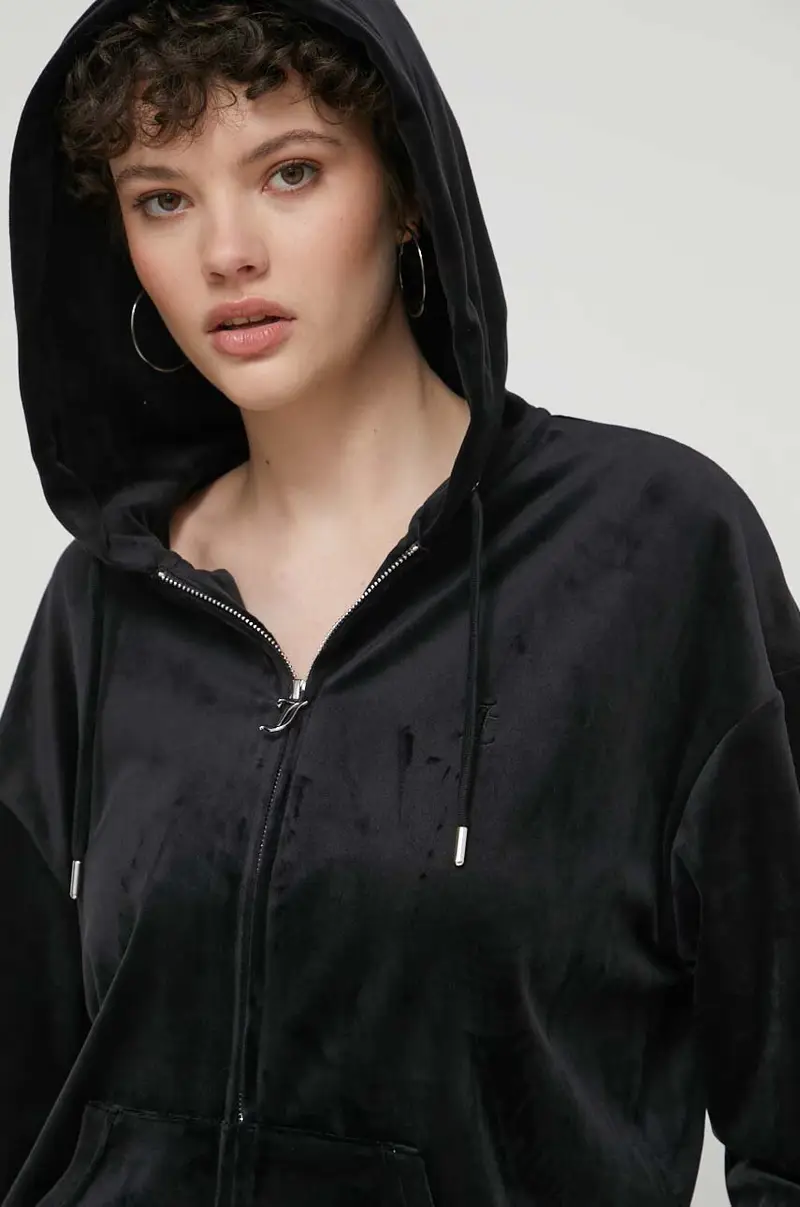 felpa in velluto colore nero con cappuccio con applicazione miniatura 4