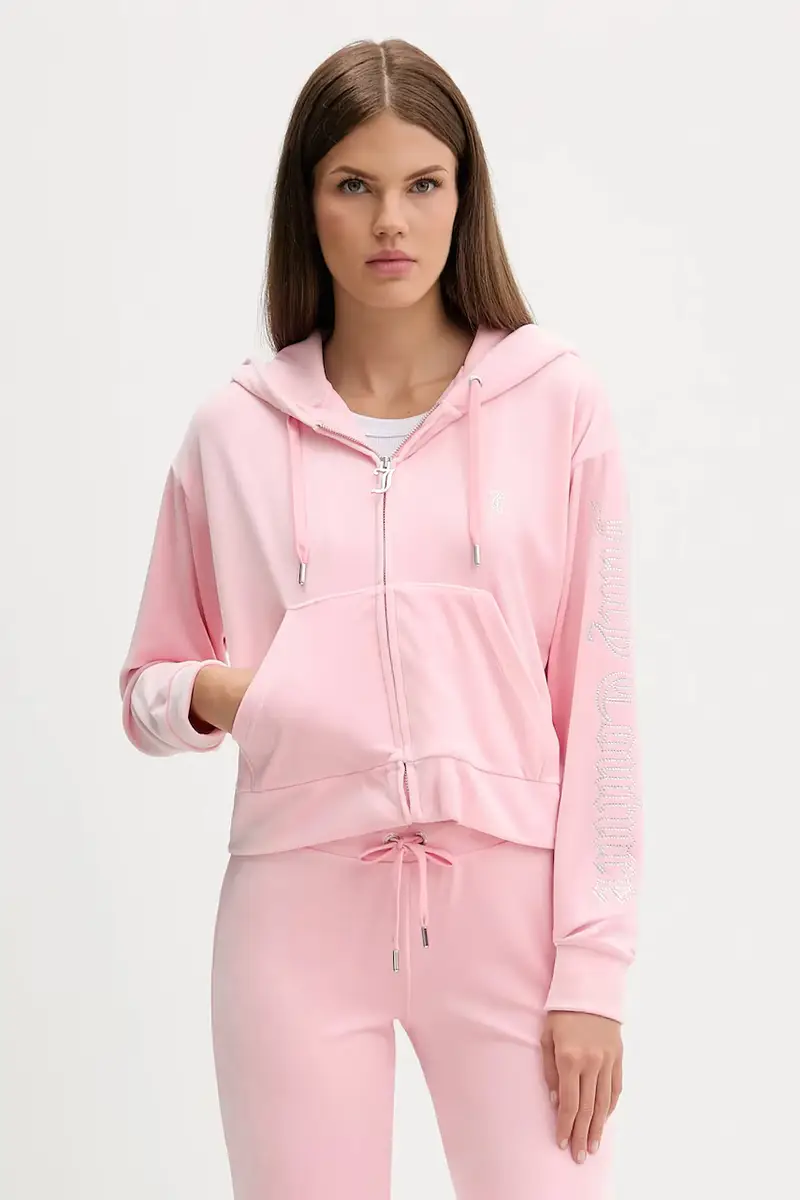 felpa in velluto donna colore rosa con cappuccio JCWAS225310