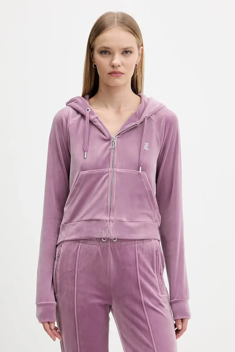 felpa in velluto donna colore violetto con cappuccio JCWAS225306