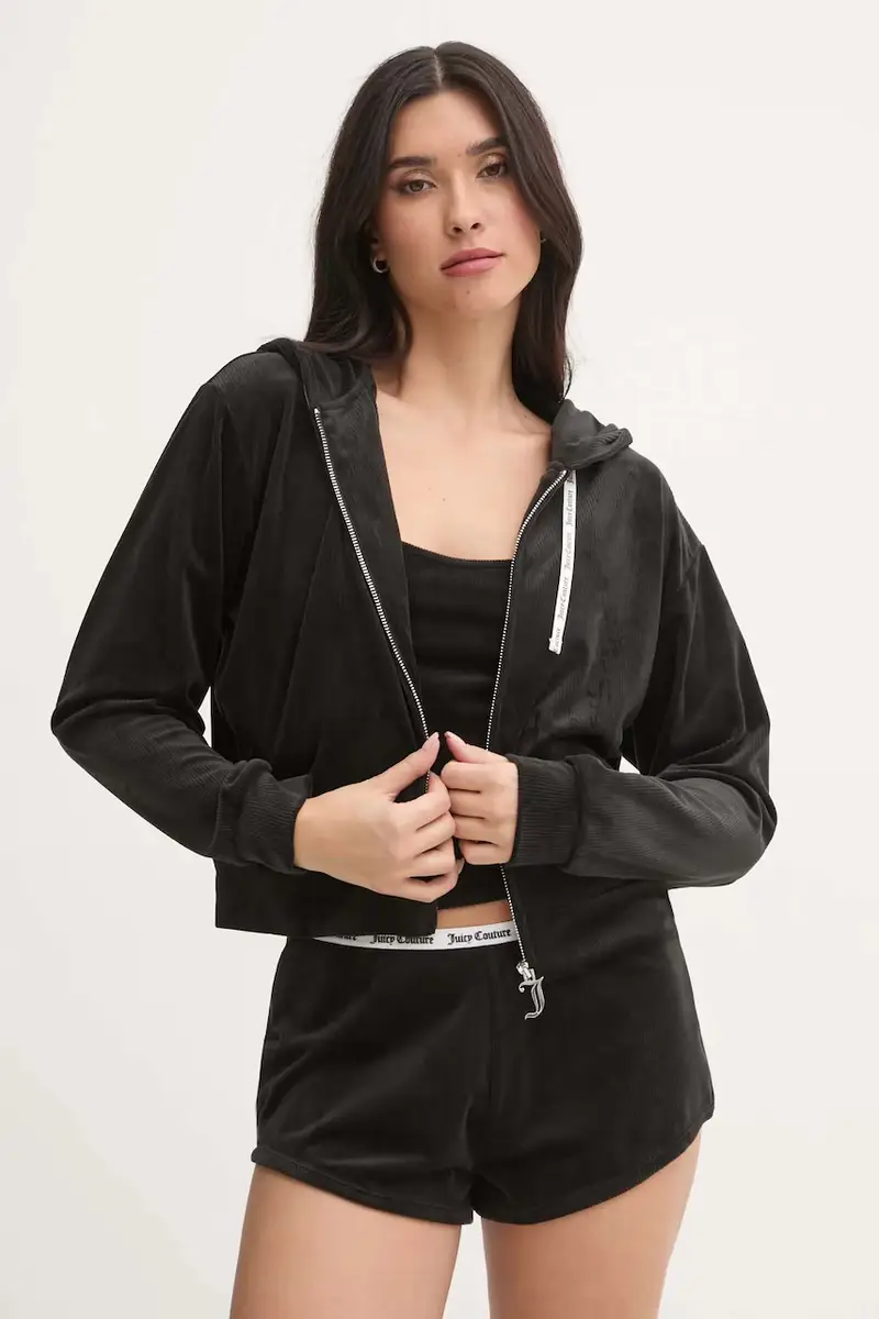 felpa notte LIV RIB VELOUR HOODIE donna colore nero JCLBJ125503