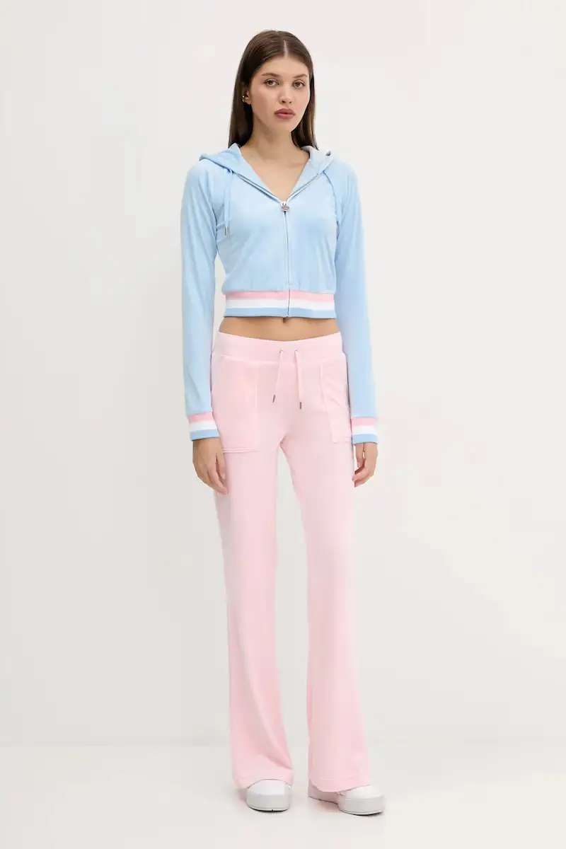 felpa VELOUR CROPPED STRIPE HOODIE donna colore blu con cappuccio con applicazione JCWAS225351 miniatura 2